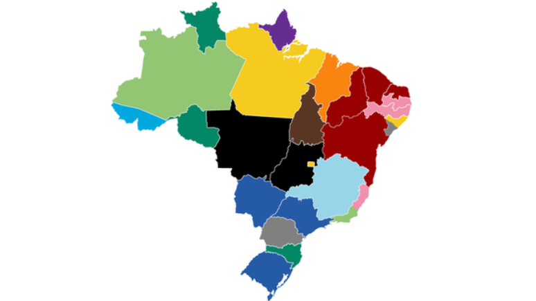 Cada cor no mapa acima representa um partido diferente: serão 13 governando 27 unidades da federação