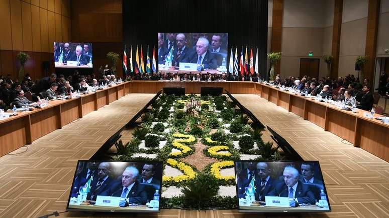 Presidente Michel Temer em cúpula do Mercosul, em junho; afirmações de nome forte do futuro governo causaram apreensão em países vizinhos