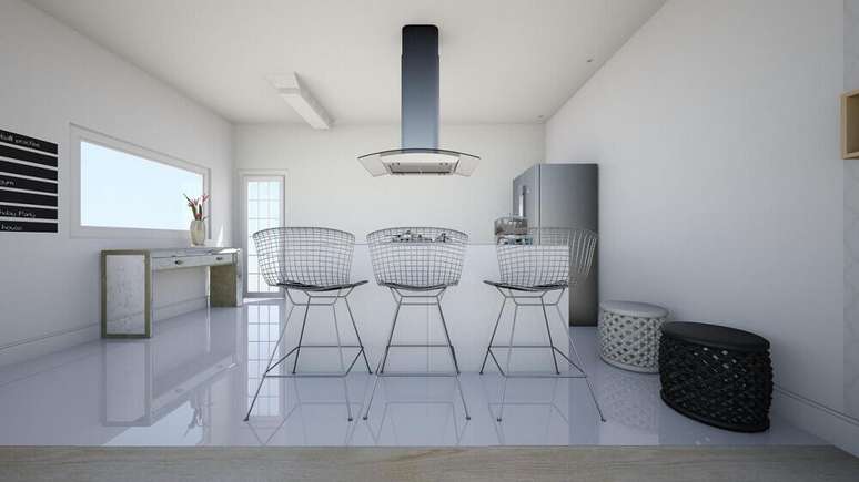 34. Banquetas de ferro com estilo minimalista para cozinha americana