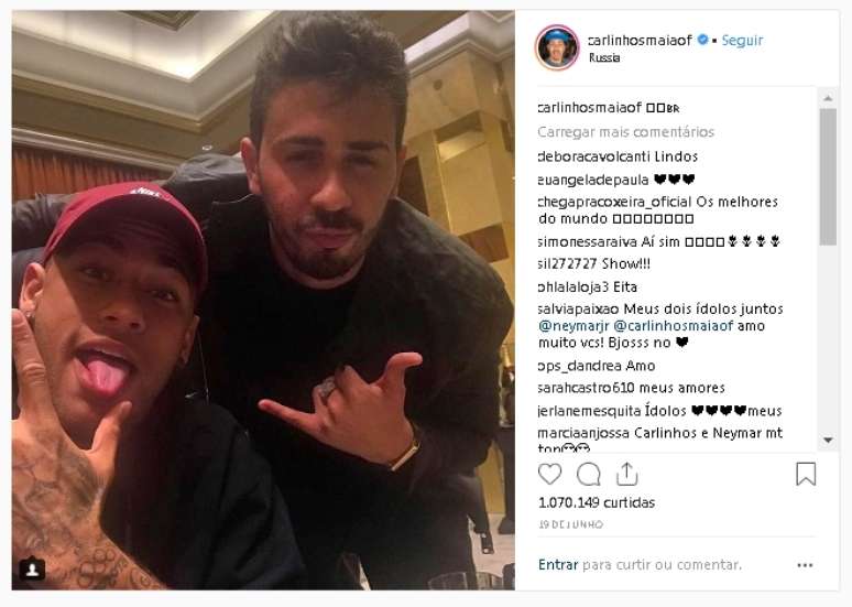 Carlinhos com Neymar na Rússia: a fama na internet gerou convivência com famosos da TV, música e do esporte