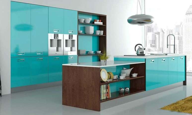 63. A cozinha azul turquesa é garantia de um ambiente com estilo bem alegre – Foto: Pinterest