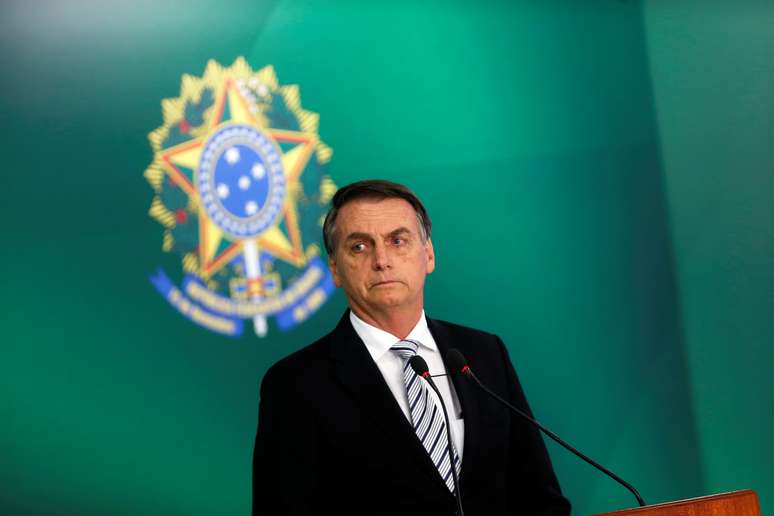 Bolsonaro, durante declaração no Planalto 7/11/2018 REUTERS/Adriano Machado