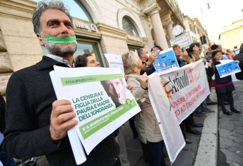 Manifestação de jornalistas em Roma, capital da Itália