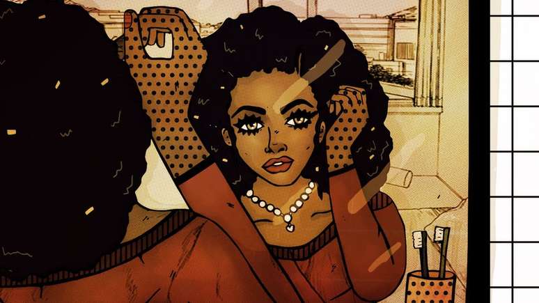 Ilustra&ccedil;&atilde;o de uma mulher se maqueando