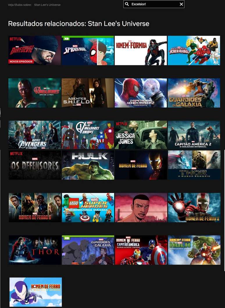 Catálogo da Netflix sobre o universo de Stan Lee.