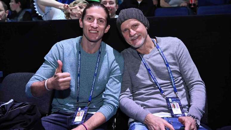 Filipe Luis e Taffarel aproveitaram folga em Londres para acompanhar o ATP Finals (Foto: Divulgação ATP)