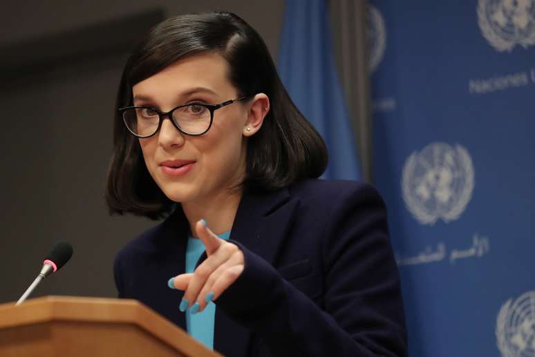 Millie Bobby Brown fala ap&oacute;s ser nomea&ccedil;&atilde;o da Unicef, Nova York, EUA 20/11/2018 REUTERS/Shannon Stapleton