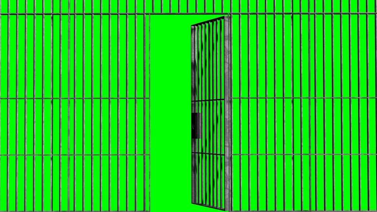 Grades com porta, com tela verde ao fundo
