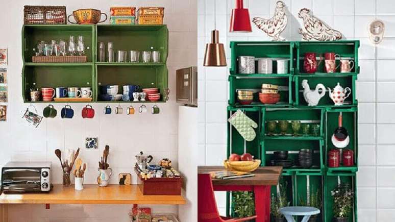 20. Decora&ccedil;&atilde;o simples para cozinha com caixotes de madeira