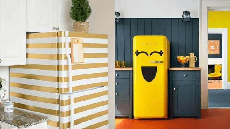 11. A geladeira adesivada pode trazer um ar divertido para a decoração da sua cozinha
