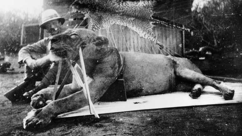 Patterson matou a tiros dois leões que haviam devorado trabalhadores que construiam uma ferrovia na África