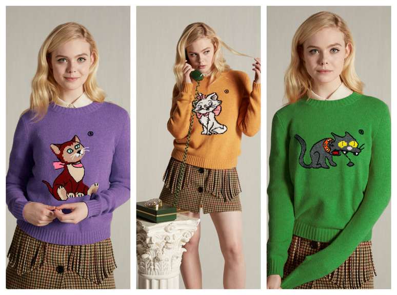 Os suéteres da coleção da Miu Miu com Dinah, de 'Alice no País das Maravilhas', Marie, de 'Aristogatas' e Snowball Segundo, de 'Os Simpsons'