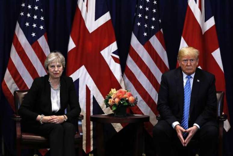 Theresa May e Donald Trump durante reunião na ONU, em 26 de setembro de 2018