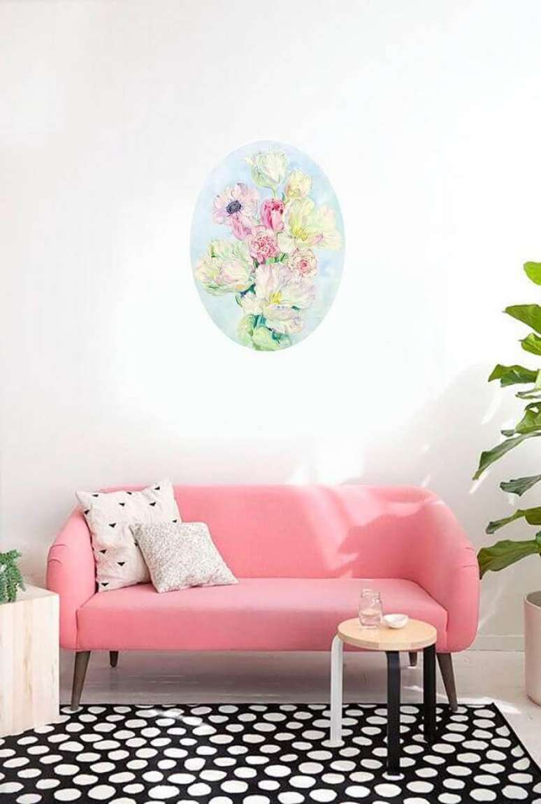 48. Modelo cor de rosa de sof&aacute; para sala pequena &ndash; Foto: Artfinder