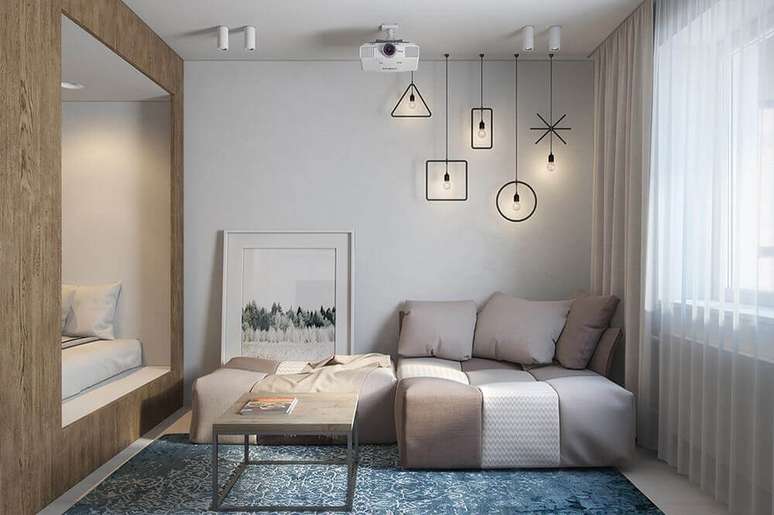 8. O modelo modular do sofá para sala de TV pequena são extremamente confortáveis e é perfeito para otimizar o espaço – Foto: DIKA estudio