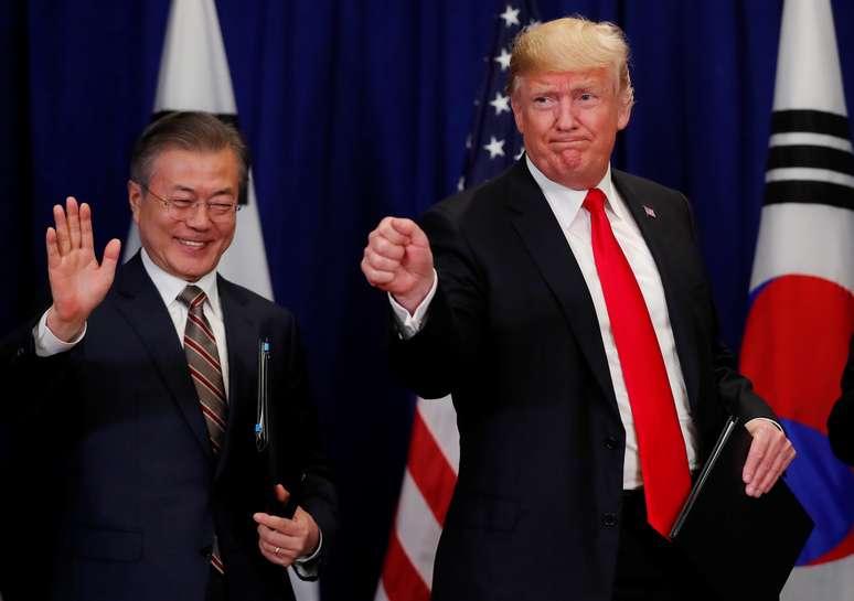 Presidente dos EUA, Donald Trump, e presidente da Coreia do Sul, Moon Jae-in 24/09/2018 REUTERS/Carlos Barria