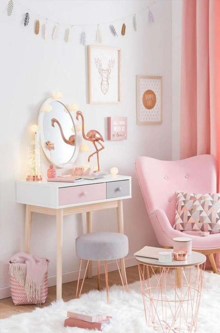 32. Decoração para quarto rose gold – Foto: Home Design Ideas