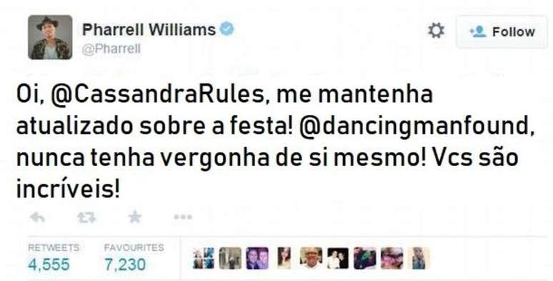 Página do Twitter oficial do cantor Pharrell Williams.