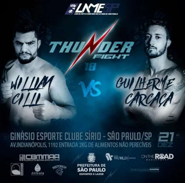 Confronto entre Willian Cilli e Guilherme Carcaça será uma das atrações do Thunder Fight 18 (Foto: Reprodução)