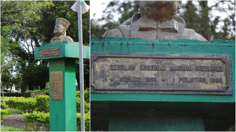 Monumento em homenagem a Ceslau Biezanko em Guarani das Missões; memória do polonês foi retomada com o boom da soja