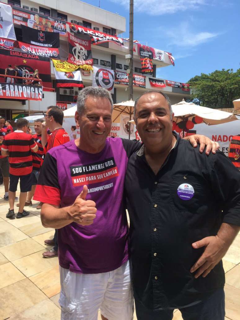 Marcos Braz, à direita, com o novo presidente do Flamengo, Rodolfo Landim (Foto: Divulgação)