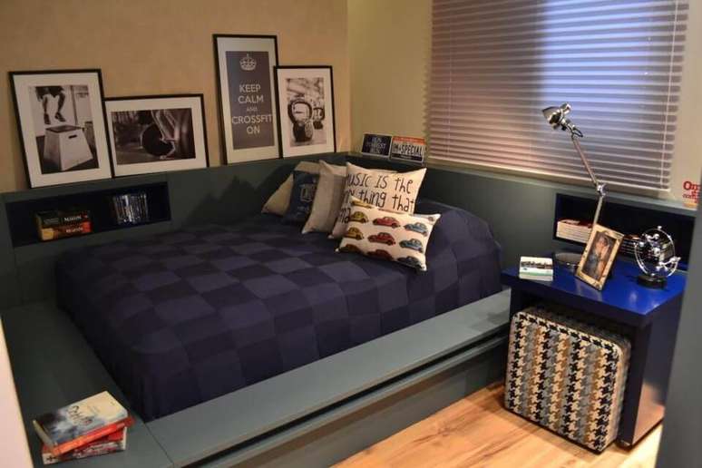 47- Tons mais escuros s&atilde;o mais escolhidos como cores para quartos de meninos.