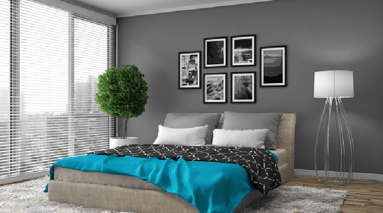 17-As cores para quartos de casal com tons escuros necessitam de elementos para contrastar e levar charme ao c&ocirc;modo. Fonte: Pinterest