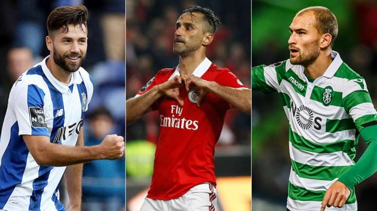 Felipe, do Porto; Jonas, do Benfica; e Bas Dost, do Sporting são os principais jogadores de suas equipes (Divulgação)
