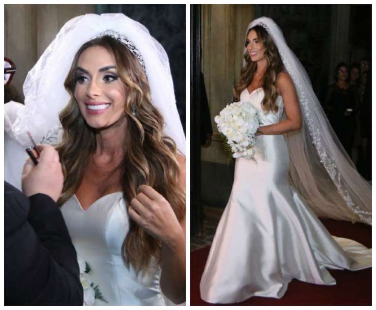 A noiva com vestido assinado por Carol Hungria (Foto: Daniel Pinheiro e Anderson Borde/AgNews)