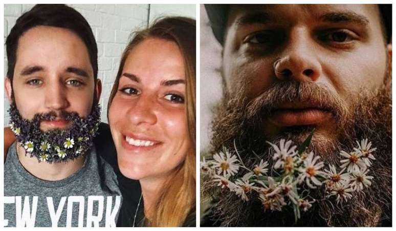 Noivos usam barbas floridas durante cerimônias de casamento e lançam tendências.