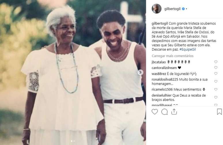 No Instagram, cantor Gilberto Gil publicou homenagem à ialorixá 