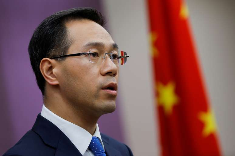 Porta-voz do Ministério do Comércio da China, Gao Feng, durante coletiva de imprensa em Pequim 06/04/2018 REUTERS/Thomas Peter