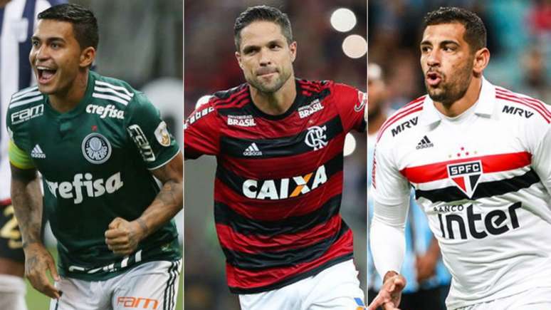 Dudu, Diego e Diego Souza: três dos principais jogadores dos três times com melhores patrocínios (Fotos: Divulgação)