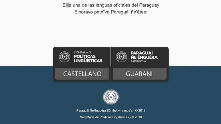 Em sites do governo paraguaio, &eacute; poss&iacute;vel escolher ver a p&aacute;gina em espanhol ou em guarani