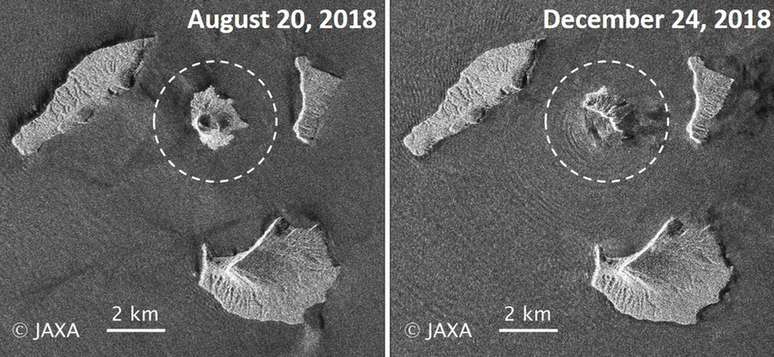 O satélite japonês Alos-2 também está sendo usado para monitorar o Anak Krakatau