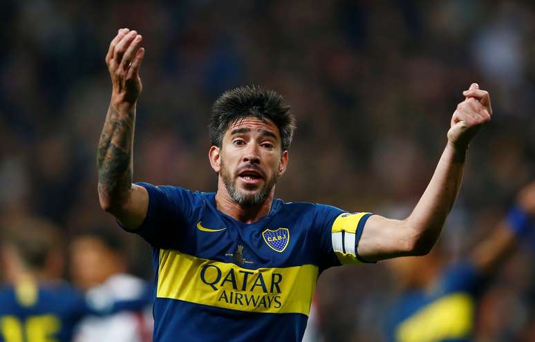 Pablo Pérez durante a final da Libertadores contra o River Plate, no Santiago Bernabeu, em Madri