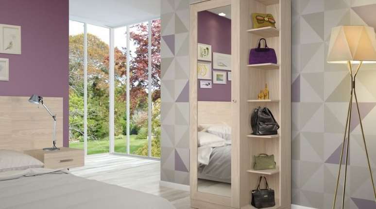 50. Arm&aacute;rio de parede para quarto multiuso com espa&ccedil;os para bolsas. Foto de M&oacute;veis Henn