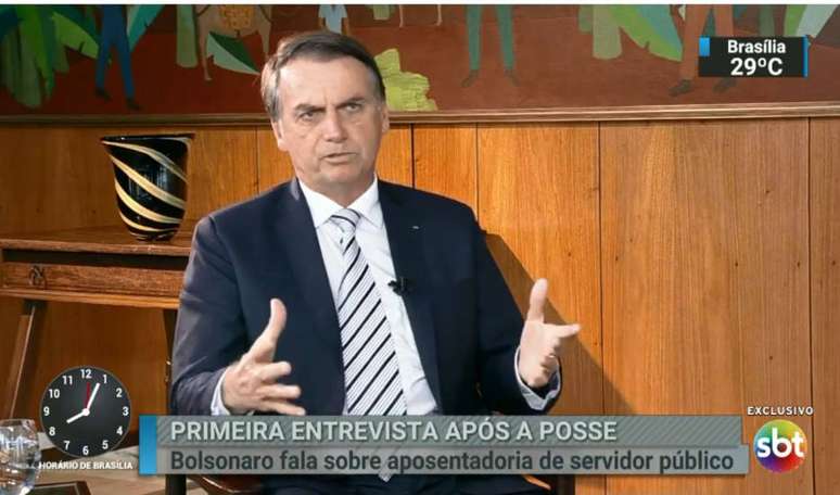 Presidente Jair Bolsonaro em primeira entrevista após a posse, concedida ao SBT