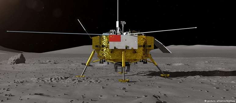 A sonda chinesa Chang'e 4 pousou na bacia de Aitken, localizada no polo sul da superfície lunar