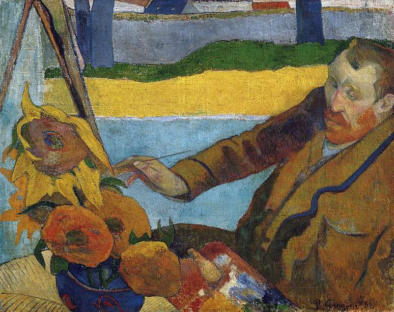 Van Gogh pintando girass&oacute;is, em retrato de Gauguin