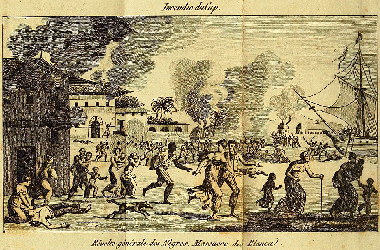 Ilustração mostra ataque em plantação de Cap-Français, o primeiro ataque de uma guerra civil que duraria 12 anos