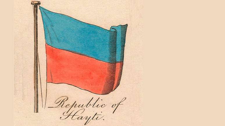 Desenho de 1838 da bandeira do Haiti, ano em que o país estava altamente endividado
