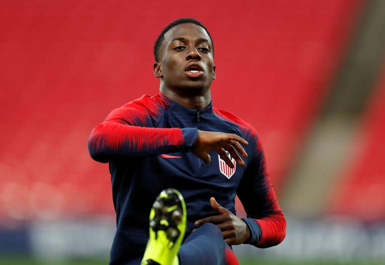Timothy Weah durante treino da sele&ccedil;&atilde;o dos Estados Unidos
14/11/2018 Action Images via Reuters/John Sibley