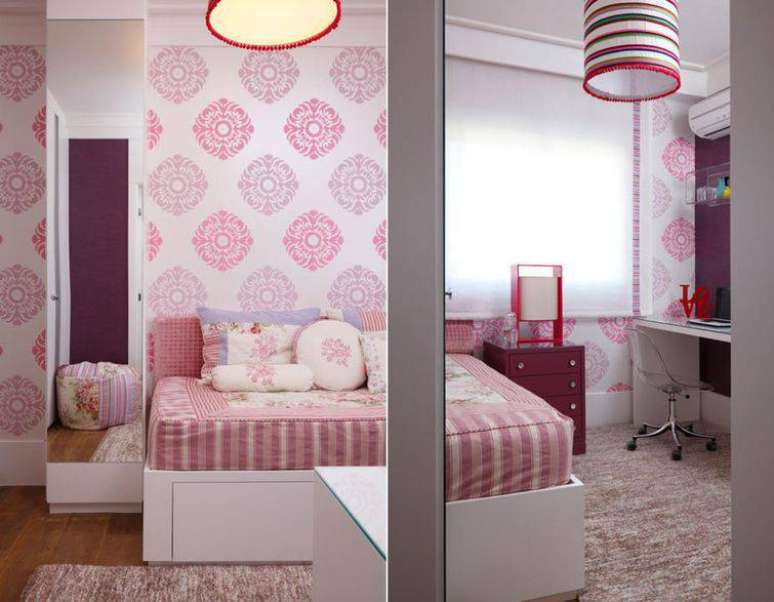 34. Papel de parede para quarto seguindo a paleta de cores definida no projeto de Marilia Caetano