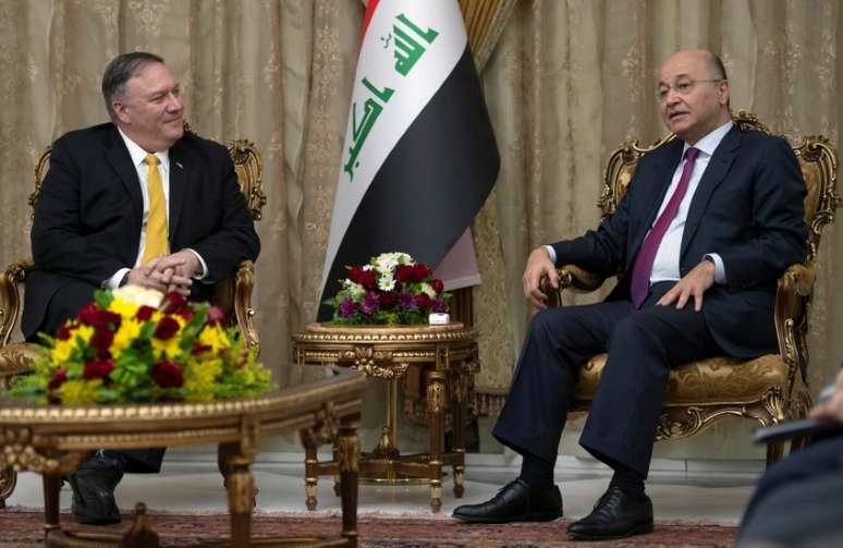 Secret&aacute;rio de Estado dos EUA, Mike Pompeo, e presidente do Iraque, Barham Saleh, em Bagd&aacute; 09/01/2019  Andrew Caballero-Reynolds/Pool via REUTERS