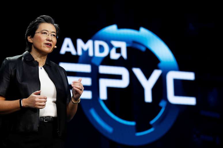 Presidente-executiva da AMD, Lisa Su, durante a apresentação dos produtos na CES
09/01/2019
REUTERS/Steve Marcus