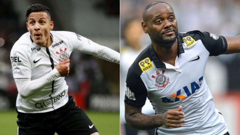 Guilherme Arana e Vagner Love pelo Corinthians (Foto: Marco Galvão/Fotoarena/Lancepress! e Mauro Horita/LANCE!Press)