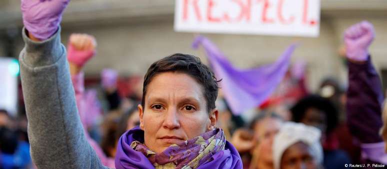 Em março de 2018, mulheres protestam na França contra a violência de gênero