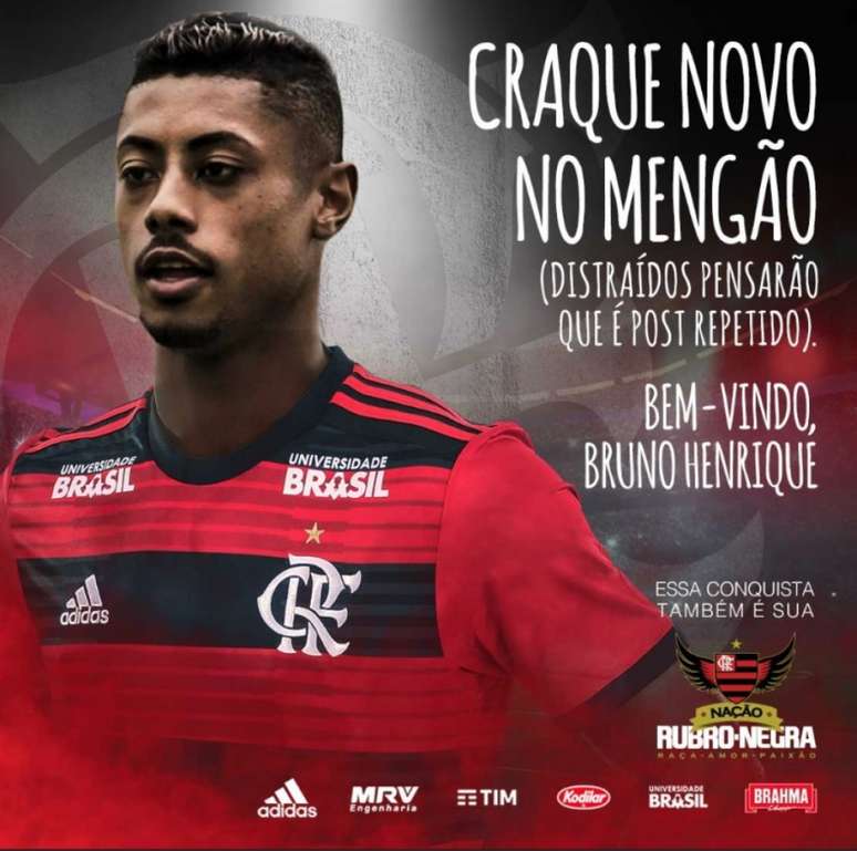 Bruno Henrique é anunciado pelo Flamengo (Reprodução)