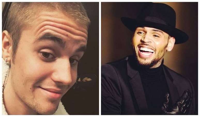 O cantor canadense Justin Bieber e rapper americano Chris Brown.
